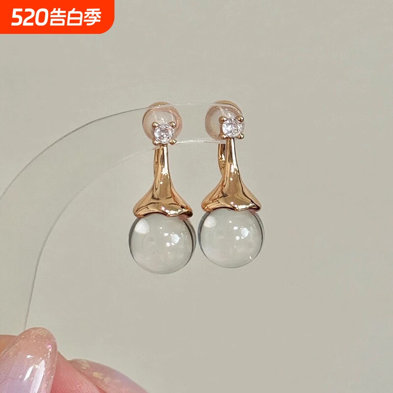 韩系仿白水晶耳钉耳夹小众独特耳钉高级感时尚轻奢精美耳饰品