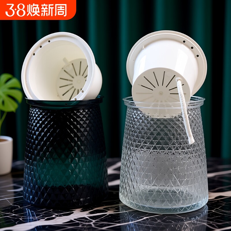 自吸水花盆家用塑料多肉懒人繁星透明加厚桌面水培绿萝双层花卉盆