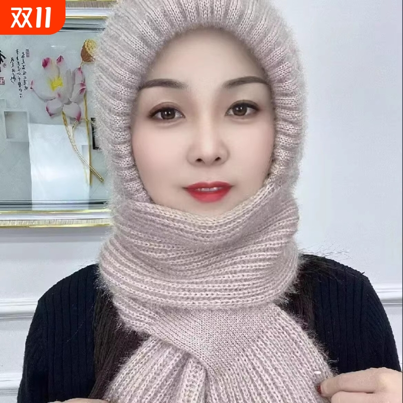加绒加厚围巾一体风雪帽子秋冬季