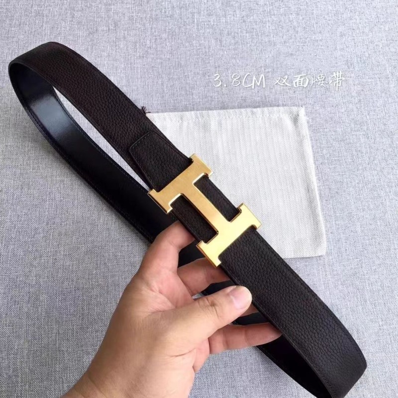 爱马男仕男士皮带真皮奢侈品潮流高档纯牛皮腰带不锈钢平滑扣双面