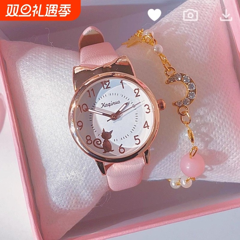 儿童手表女孩小学生初中防水女童只看时间考试专用卡通石英电子表