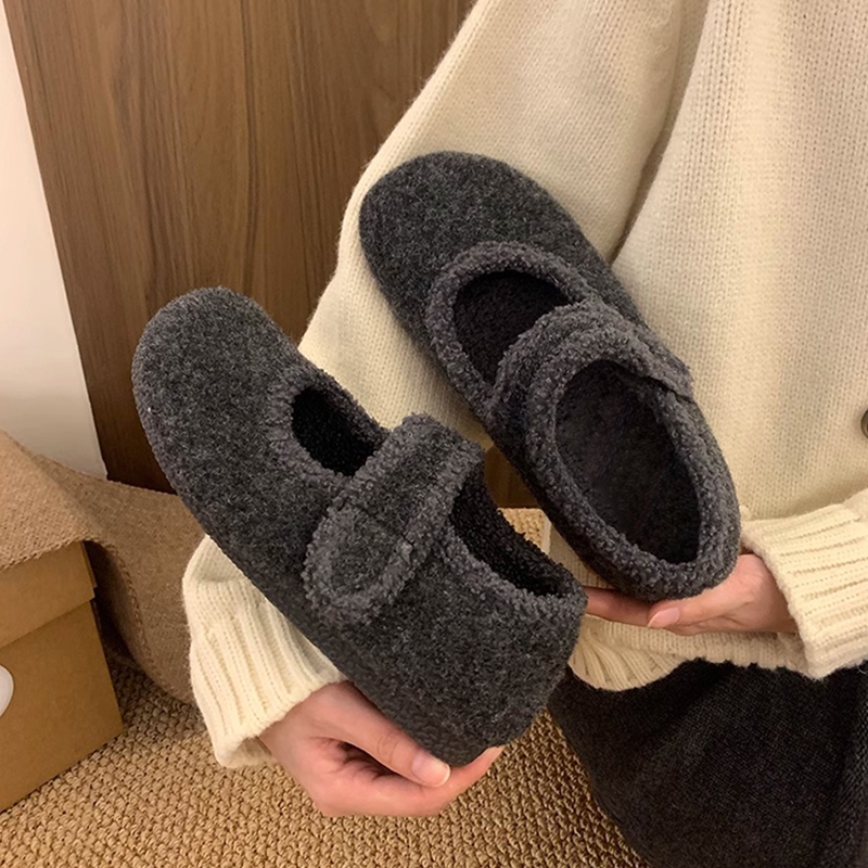 法式玛丽珍毛毛鞋女外穿2025秋季新款内增高加绒单鞋保暖勃肯棉鞋