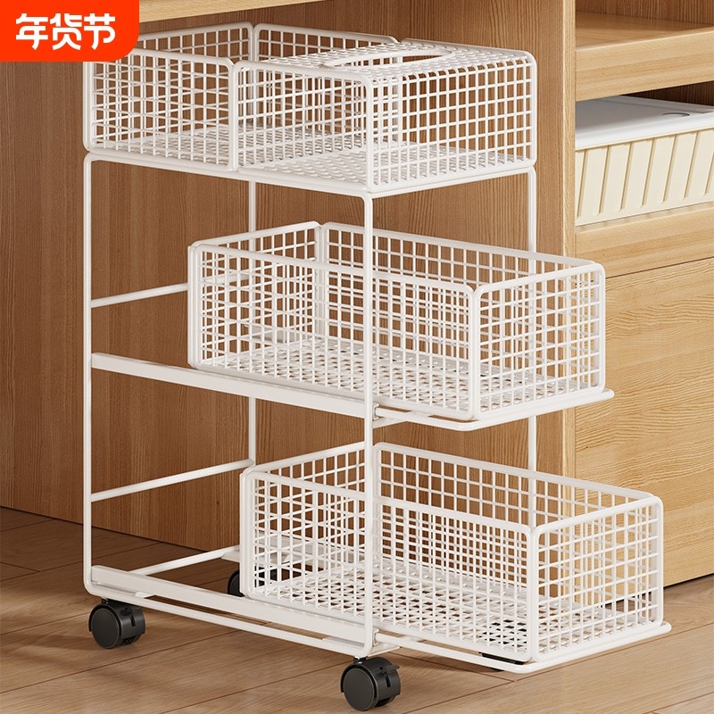 桌下收纳小推车置物架书架落地抽屉式收纳柜多层抽拉移动分层书本