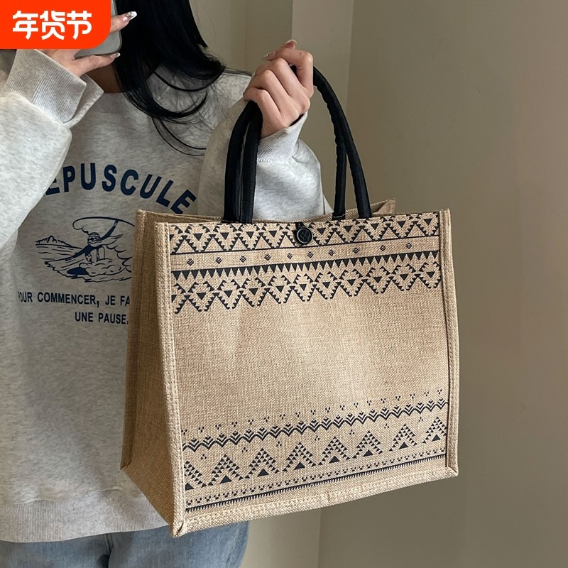 亚麻手提袋大容量旅行上班通勤帆布包学生饭盒包便当袋礼品麻布袋,箱包皮具/热销女包/男包,旅行袋,淘宝优惠券,粉丝福利购,淘宝优惠卷