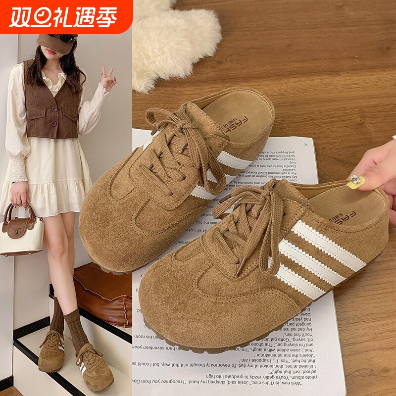 厚底内增高勃肯半拖鞋女外穿2025春秋新款百搭一脚蹬包头博肯拖鞋