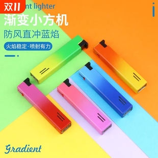 新款 创意网红金属小方机打火机防风直冲印字高档可充气广告logo