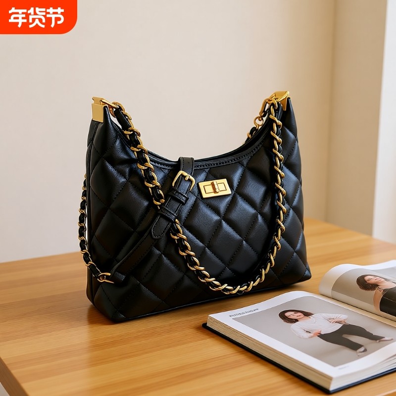 伊布古奇2025新款小香风托特包女式2025新款夏菱格链条单肩斜挎包,箱包皮具/热销女包/男包,腋下包,淘宝优惠券,粉丝福利购,淘宝优惠卷