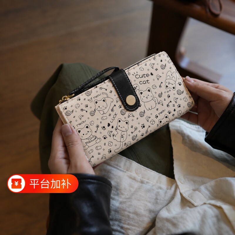 2026新款日式可爱猫咪女生钱包女生手拿包长款学生卡包拉链零钱包