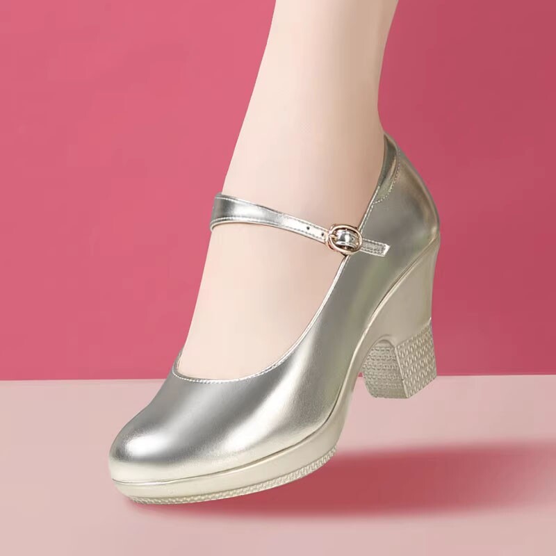 中跟粗跟拉丁舞鞋女模特旗袍走秀高跟维族银色跳舞演出新疆舞蹈鞋