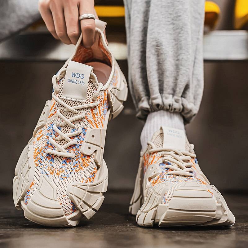 大码男鞋夏季潮牌百搭高级感网面透气飞织网鞋运动休闲厚底鞋