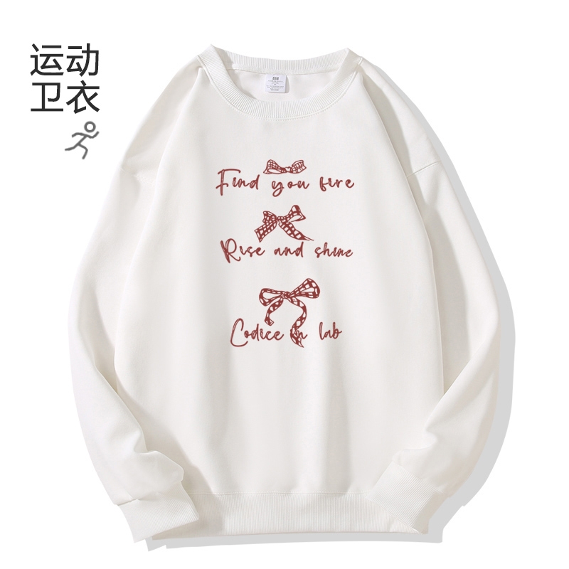 秋冬季新款印花圆领卫衣小众简约宽松设计加厚加绒长袖打底上衣女