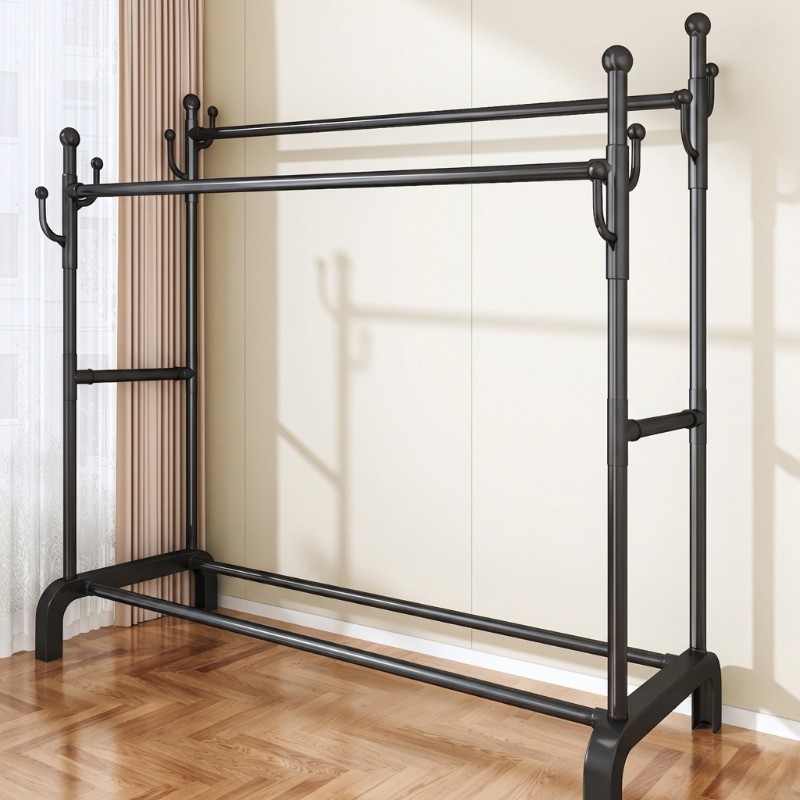 简易晾衣架落地卧室家用室内晾衣杆晒衣服架子挂架衣帽架双杆简约