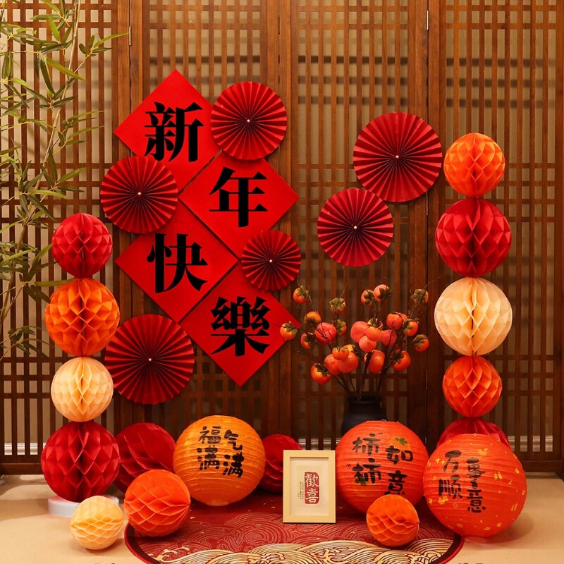 2026新年客厅公司玄关背景墙面装饰过年马年春节氛围场景布置新春