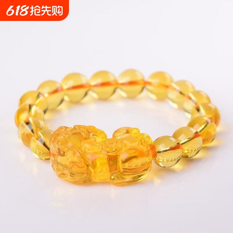 爆款仿黄水晶貔貅手链女招财运聚财手串男士旺财养晶水晶情侣礼物
