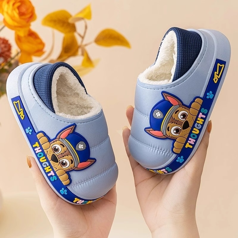 汪汪队儿童棉鞋男童秋冬季防水防滑棉拖鞋女童宝宝毛毛包跟拖鞋新