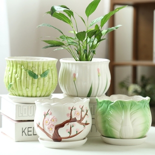 陶瓷花盆大号特大号特价 家用吊兰绿萝多肉花盆 清仓带托盘创意个性
