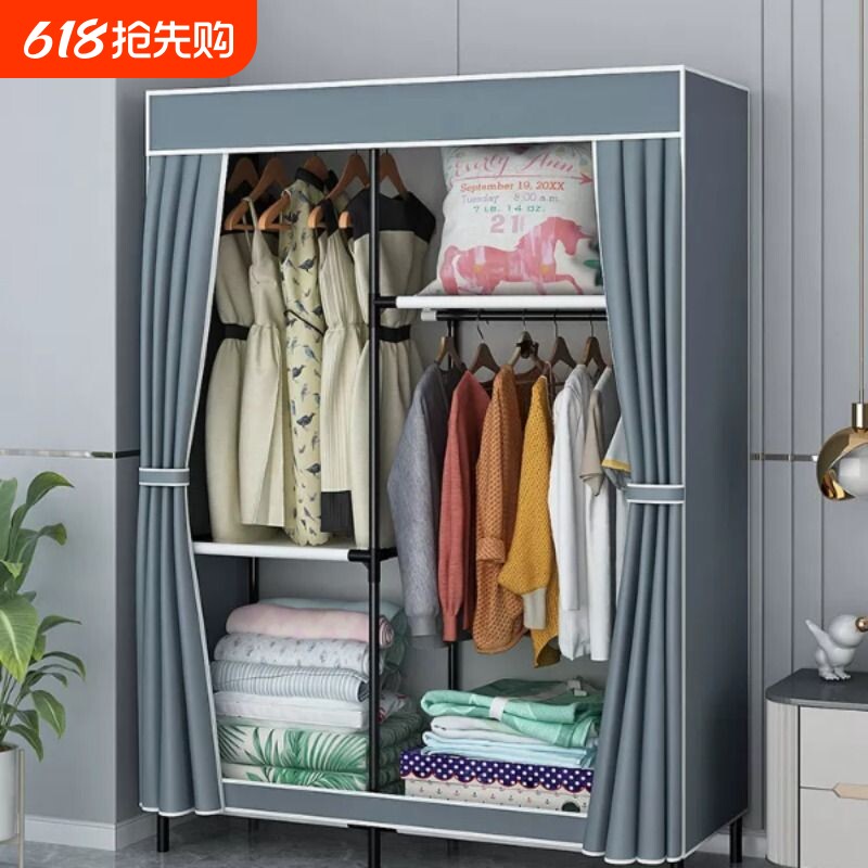 简易衣柜组装家用卧室钢管加粗加固单人布衣柜出租房用宿舍衣橱