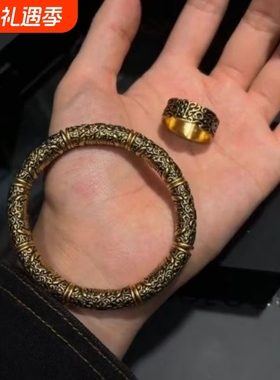 复古黑金饕餮戒指饕餮合集中式霸气时尚百搭轻奢男士手链礼物配饰