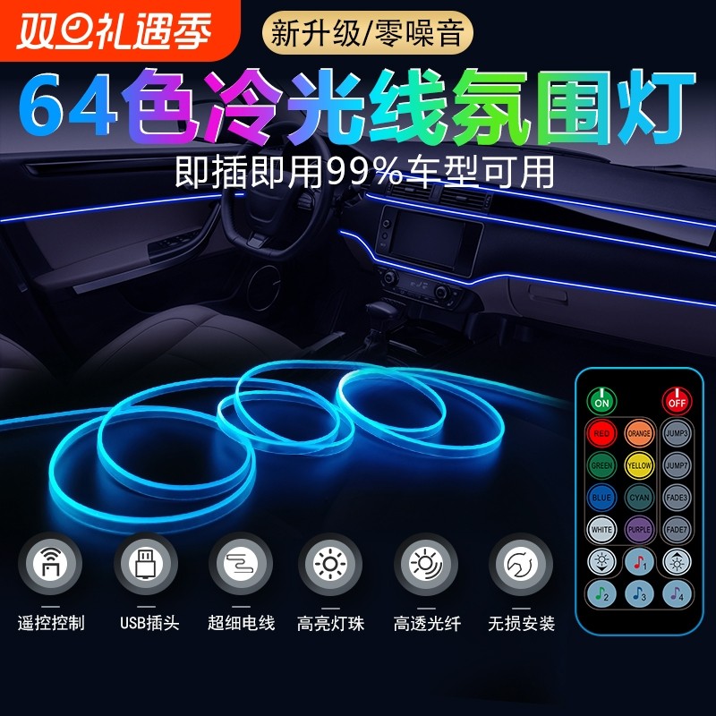 汽车冷光线氛围灯车内装饰灯七彩声控光条USB免接线LED中控车门