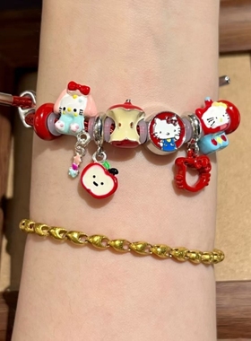学生苹果kitty猫情侣可爱beads手链复古闺蜜手串生日礼物铃铛串珠