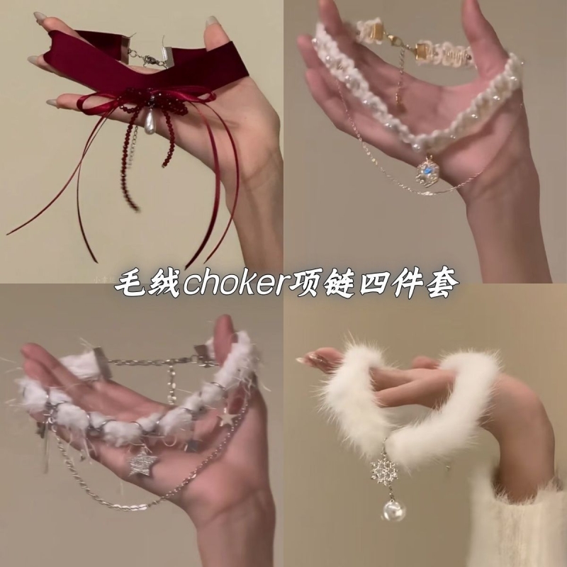 野心家原创【缪斯之语】酒红色蝴蝶结缎面颈链圣诞新年氛围感项链