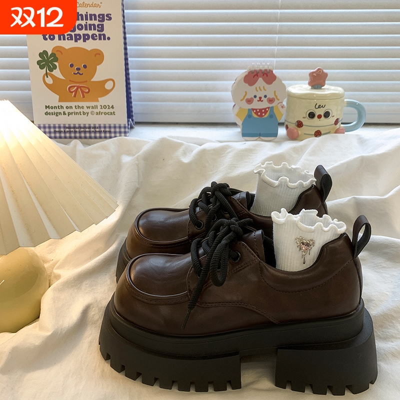 大头系带小皮鞋女2025秋季新款厚底百搭英伦学院风复古jk乐福单鞋