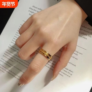 三生三世戒指女小众设计高级感素圈金钛钢食指2024年新款潮不掉色