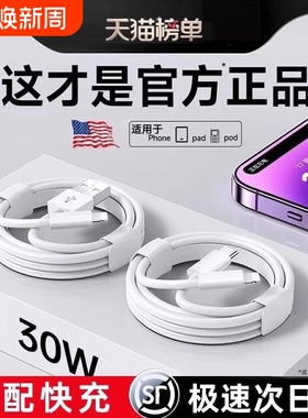 官方正品30W原配快充数据线适用苹果14iPhone13/12proMax11充电线器手机XS/XR/8piPad平板2米17plus16s装15
