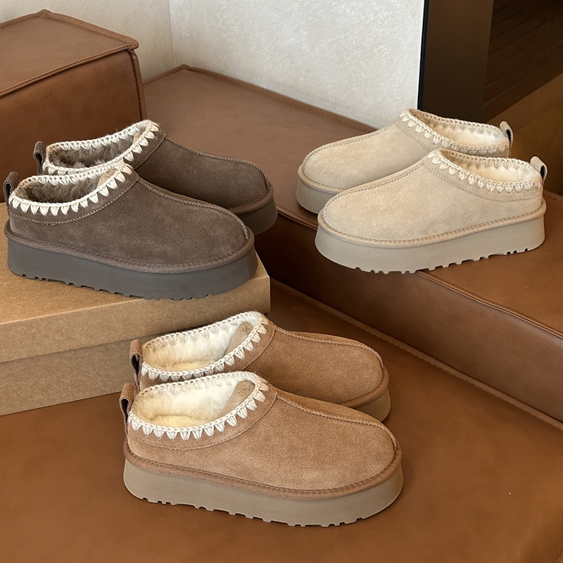 雪地靴女款2025新款冬季桑坡休闲厚底真皮毛线编织加绒棉鞋女外穿