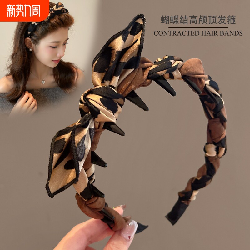 蝴蝶结豹纹发箍女高颅顶2026新款日常外戴发带头箍压发卡头饰短发