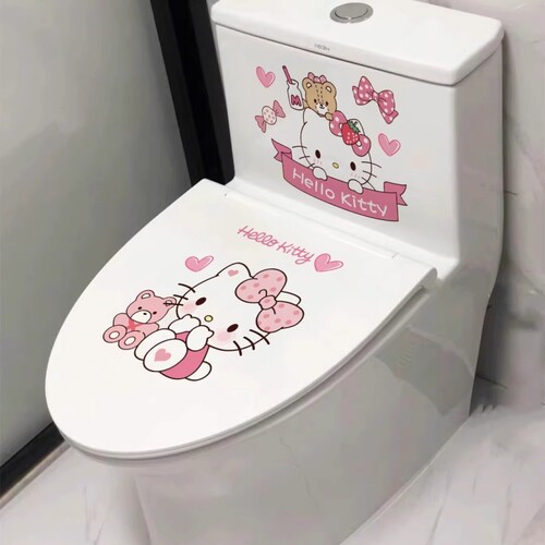 哈喽kitty马桶贴可爱马桶盖贴画防水卡通自粘厕所卫生间装饰墙贴