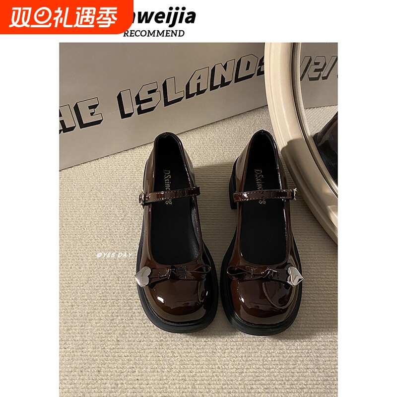 YesDay暗黑少女蝴蝶结圆头JK玛丽珍小皮鞋粗跟单鞋增高显瘦高跟鞋