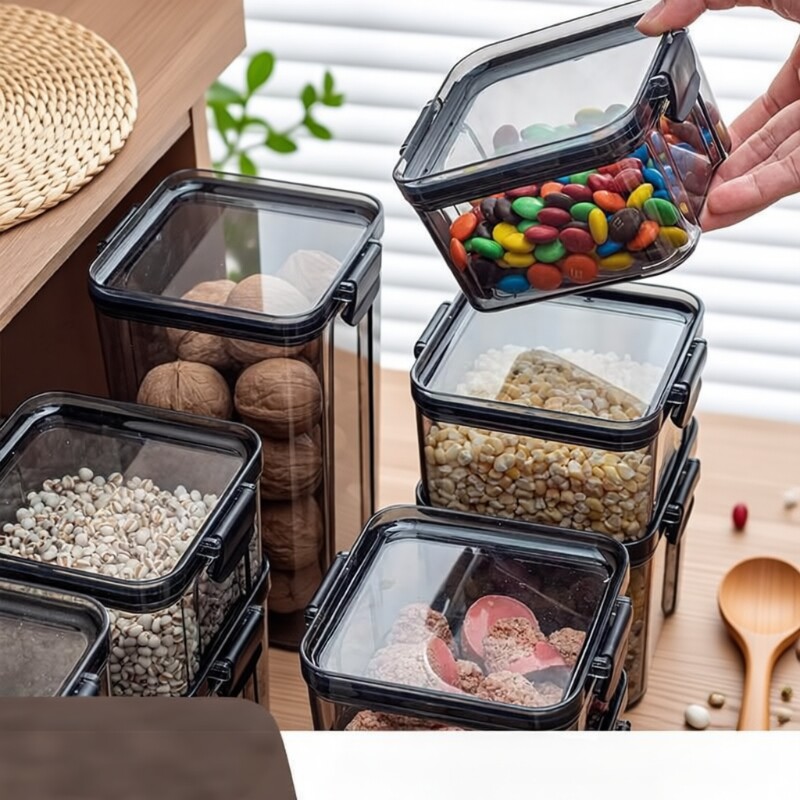 密封收纳罐厨房五谷杂粮食收纳罐子食品级透明茶叶零食防潮方形