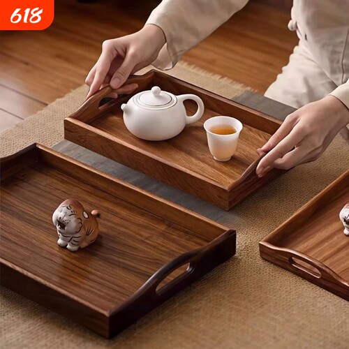 胡桃木长方形托盘餐厅端菜收纳盘