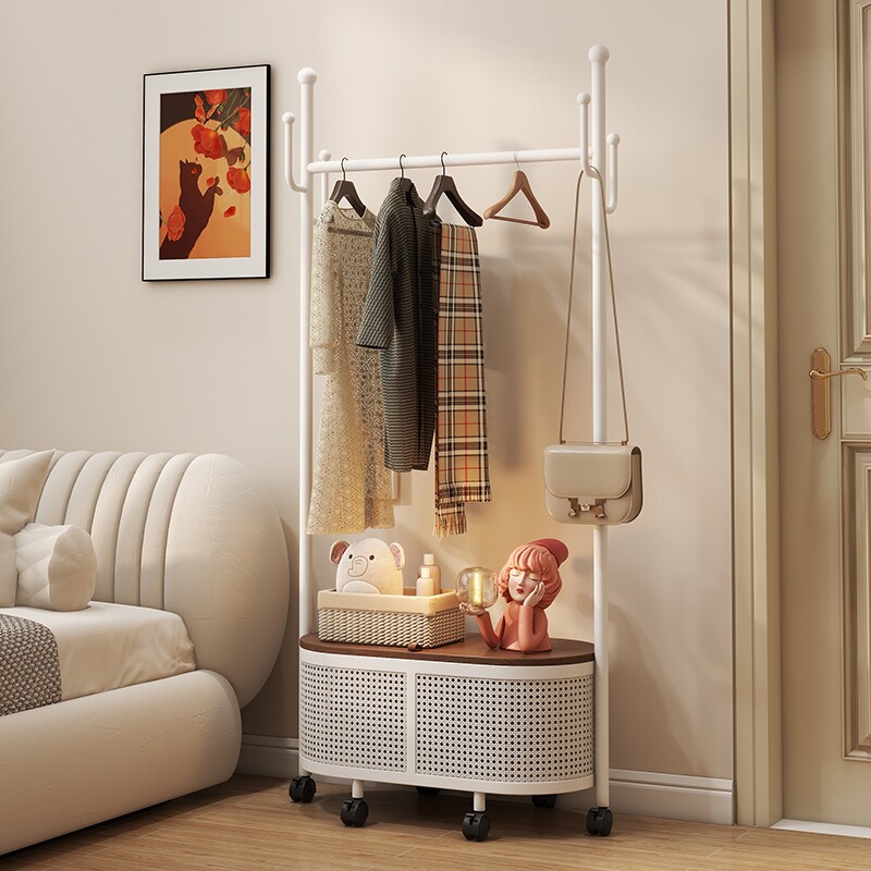 可移动挂衣架带镜子卧室落地式全身镜一体衣帽架试衣镜子置物架子