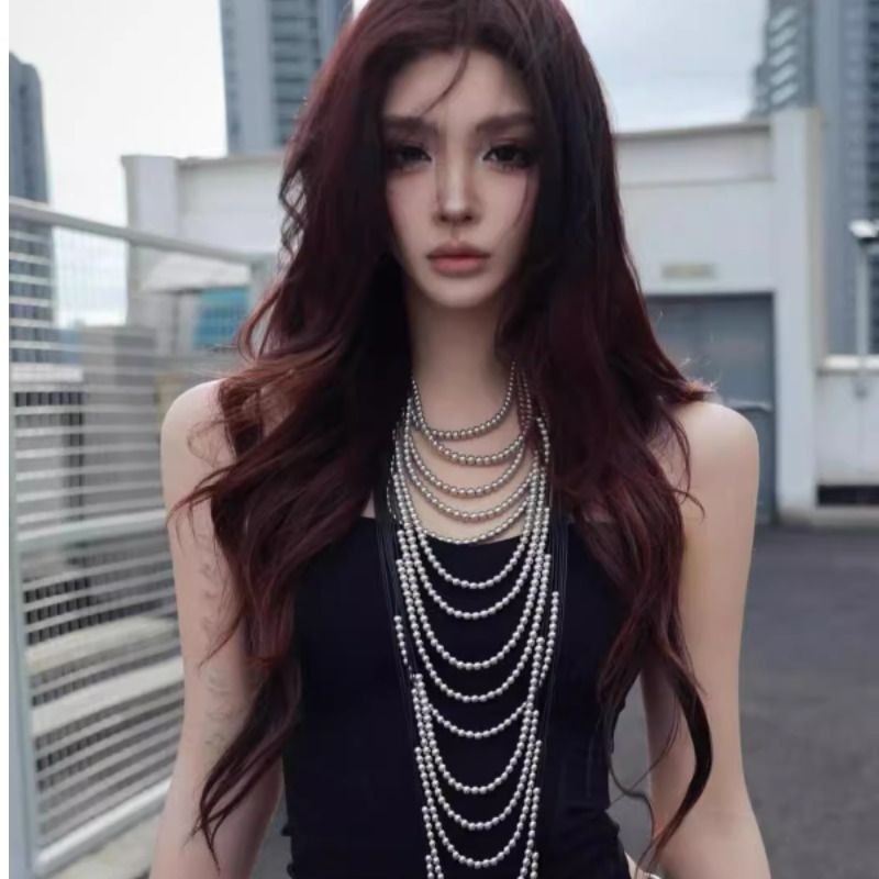 欧美风多层串珠流苏项链复古时尚高级感气质长款毛衣链性感锁骨链