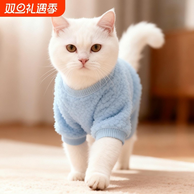 猫咪衣服冬装防掉毛加厚四脚衣小猫可爱无毛德文猫衣服狗狗宠物衣