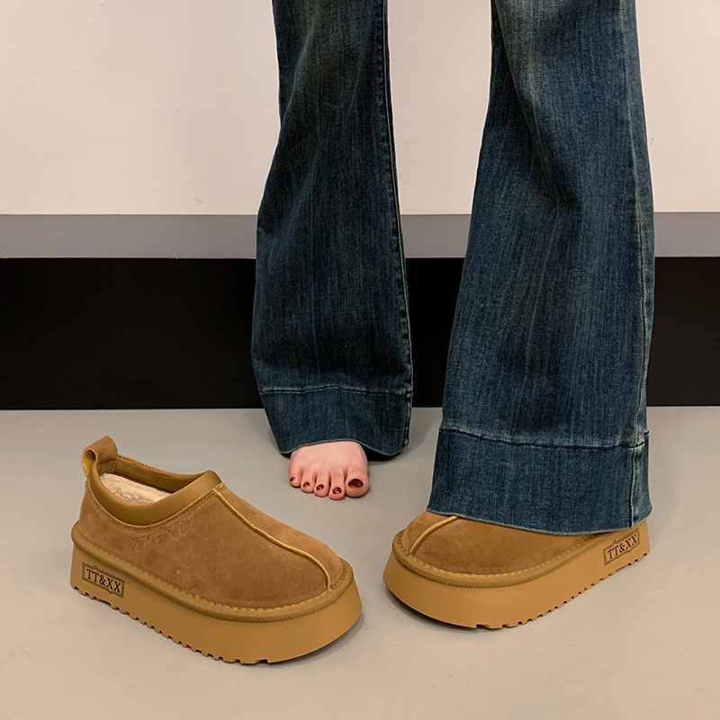 厚底毛毛勃肯鞋女加绒女鞋保暖雪地靴2025新款秋冬一脚蹬棉鞋防水