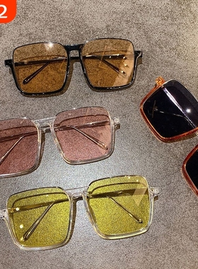 韩版复古ins大框显瘦太阳眼镜个性半框方形圆脸茶色防紫外线墨镜