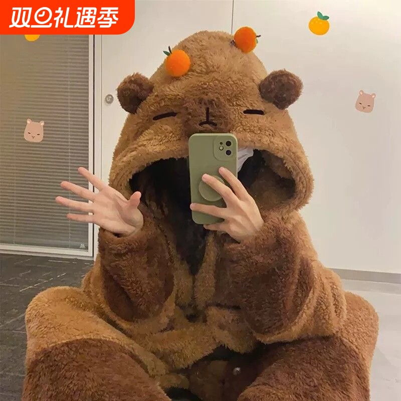 可爱睡衣女款秋冬季珊瑚绒加厚加绒保暖卡通少女法兰绒家居服套装