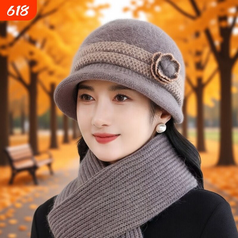 新款中老年人妈妈帽子女士秋冬季保暖针织帽加绒奶奶毛线帽老人帽
