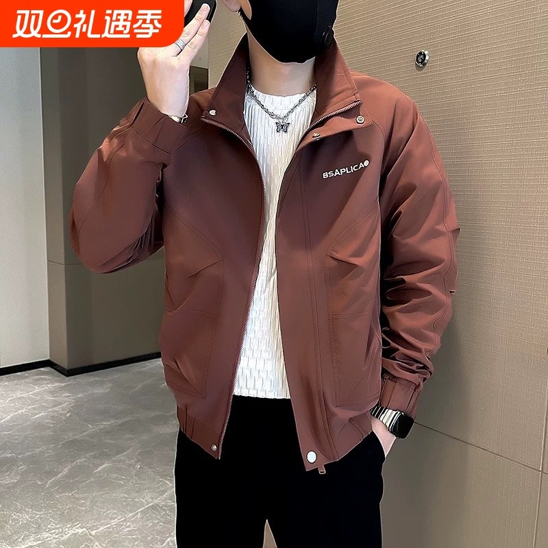 立领外套男春秋季潮牌休闲刺绣双层内里2025新款潮流痞帅男装