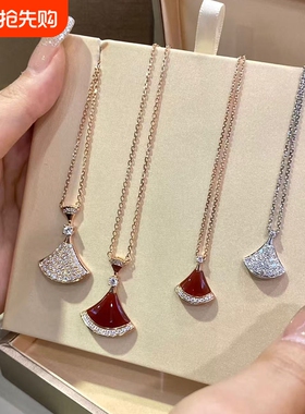 新品大裙子白贝母项链女镀18K金色轻奢送女友高级感礼物扇形白金