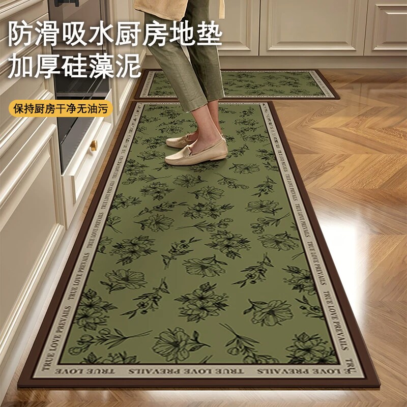 硅藻泥厨房地垫复古风吸水速干防滑耐脏可擦免洗地毯家用加厚脚垫