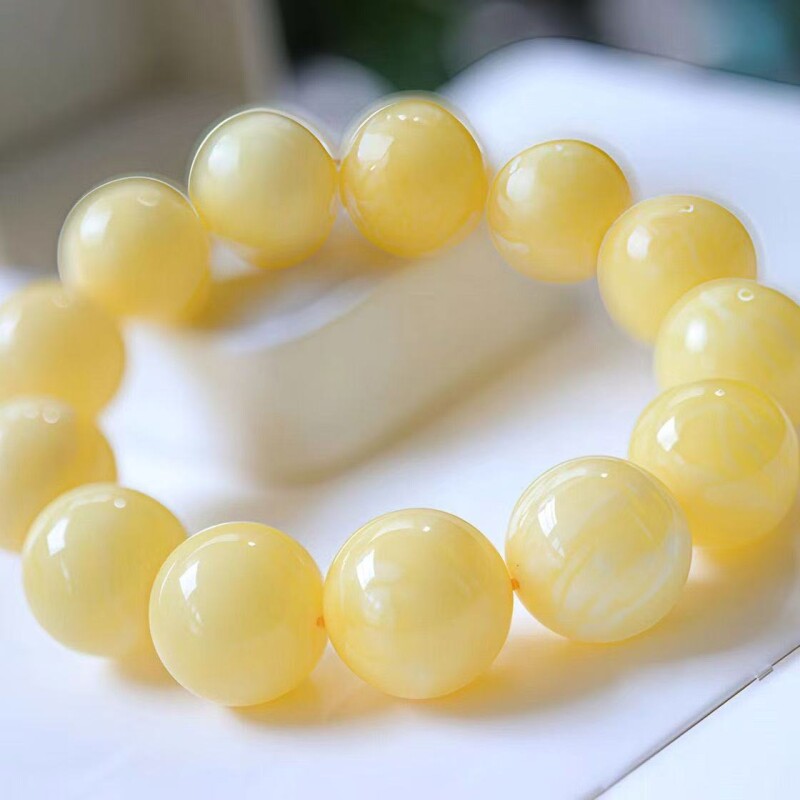 树脂俄料黄蜜手串波罗的海鸡油黄老蜜飘花手链佛珠白花蜜圆珠饰品