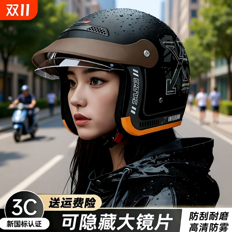 新款3C认证头盔电动摩托车内推式男女冬季保暖半盔全盔骑行新国标