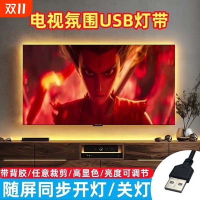 电视背景墙氛围灯带随屏同步装饰灯带自粘usb接口客厅卧室家用led