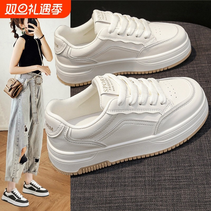 厚底小白鞋女百搭春秋松糕2025秋季透气新款流行爆单休闲运动板鞋