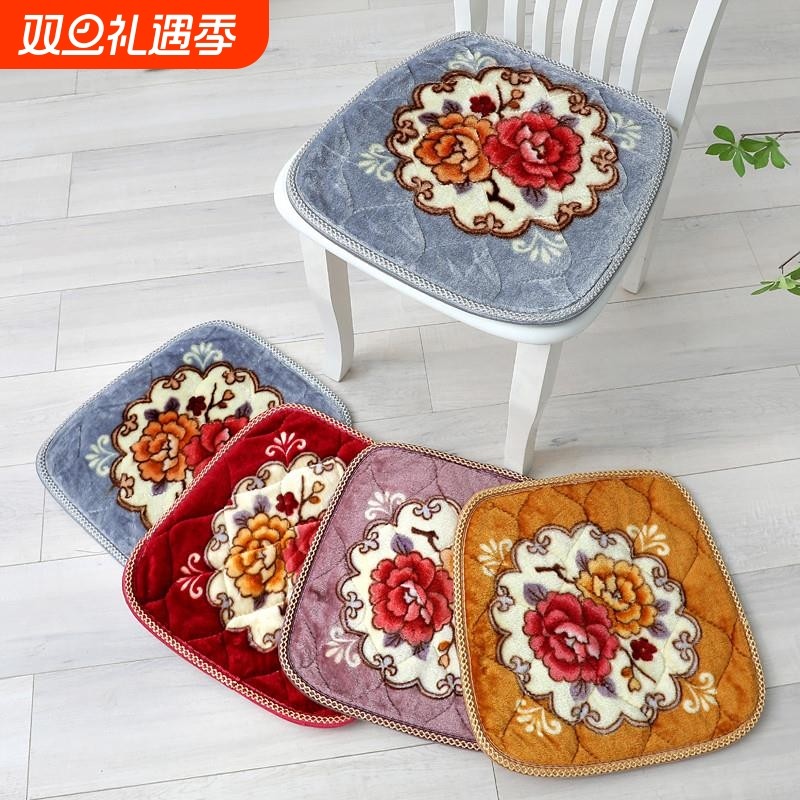 带绑绳毛绒坐垫保暖餐椅垫餐厅坐垫梯形椅子垫40x40x35厘米坐