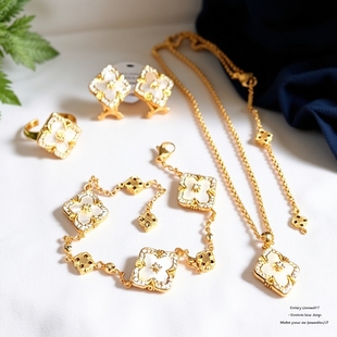 高货！布契四叶草项链女925银镀18K金三花手链贝母戒指高级感轻奢